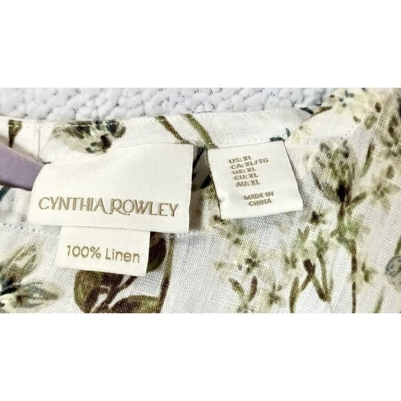 Cynthia Rowley Size XL Cap Sleeves 100% Linen Shirt Box Top Floral Print Cream - Picture 6 of 12